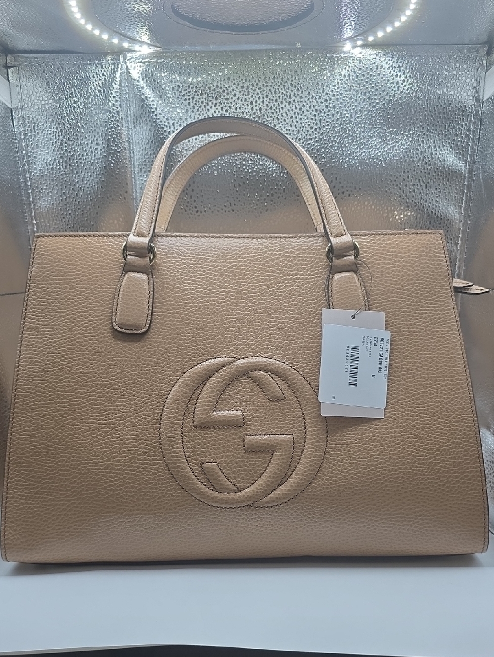 Gucci Tan Leather Top-Handle Satchel with Interlocking G